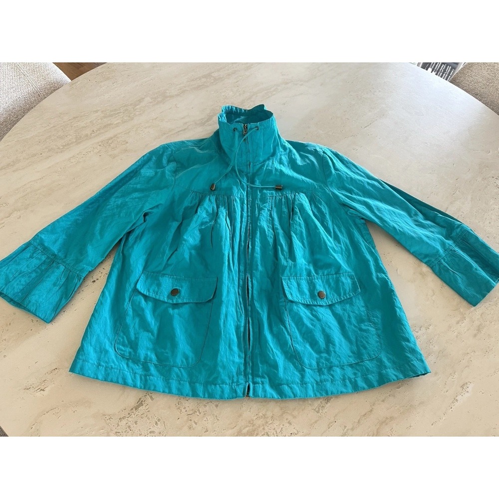 Coldwater Creek Cargo Swing Jacket Teal Women's S (4/6) Zip Up Pleated Pockets